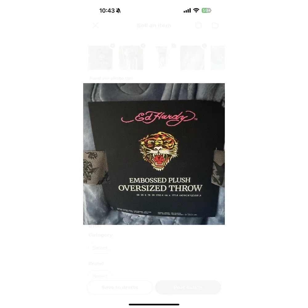 Ed Hardy Plush Oversized Throw Blue‎ 60x70in